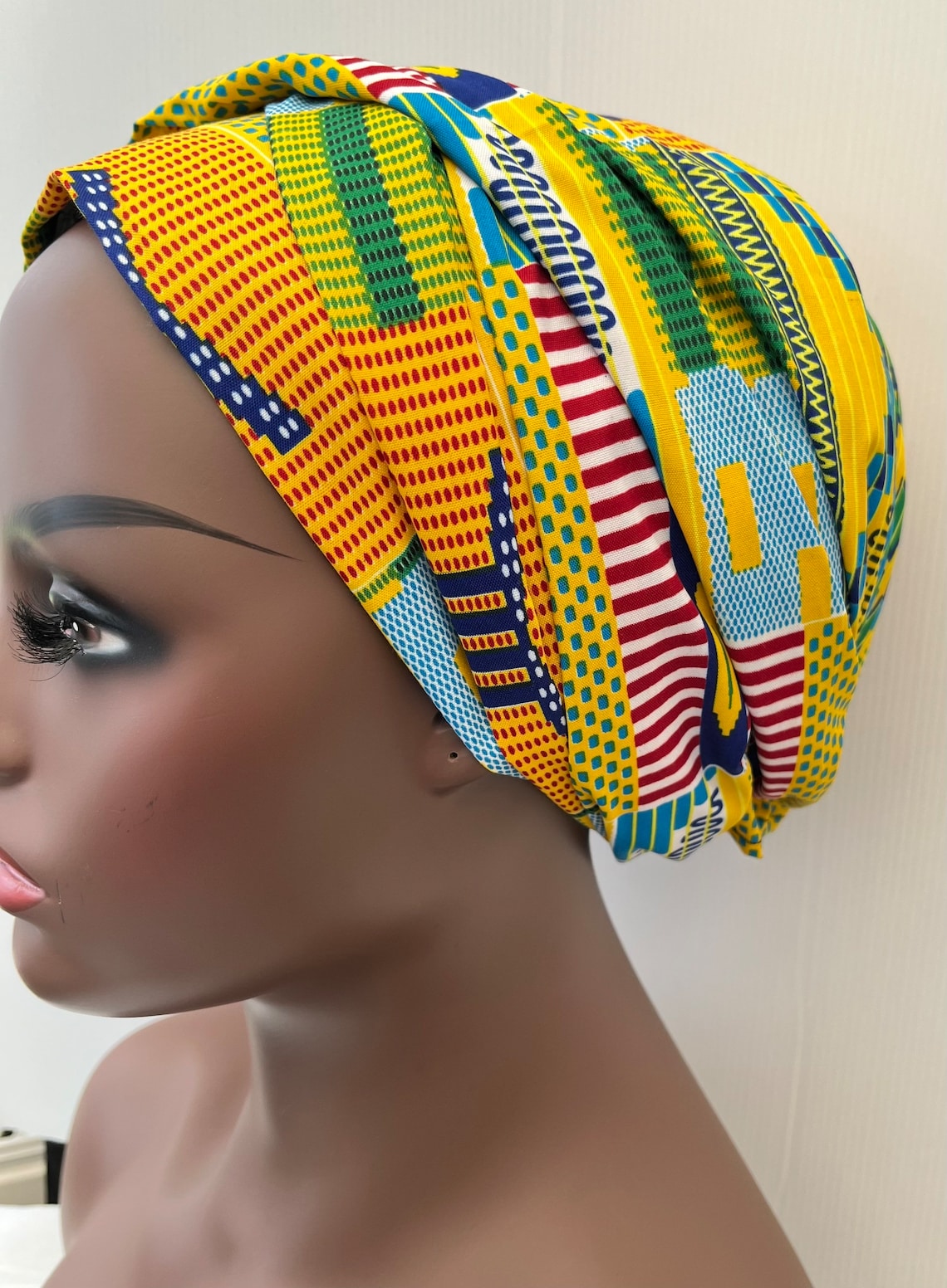 African Kente Head Wrap, African Print Scarf Ankara Turban, Adinkra ...