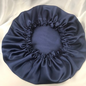 Navy Reversible Women Sleeping Bonnet Soft Satin Silk Sleep Hat Silk Satin bonnet Elasticated, Sleep Cap Bonnet, Protecting Hairstyle Cap image 1