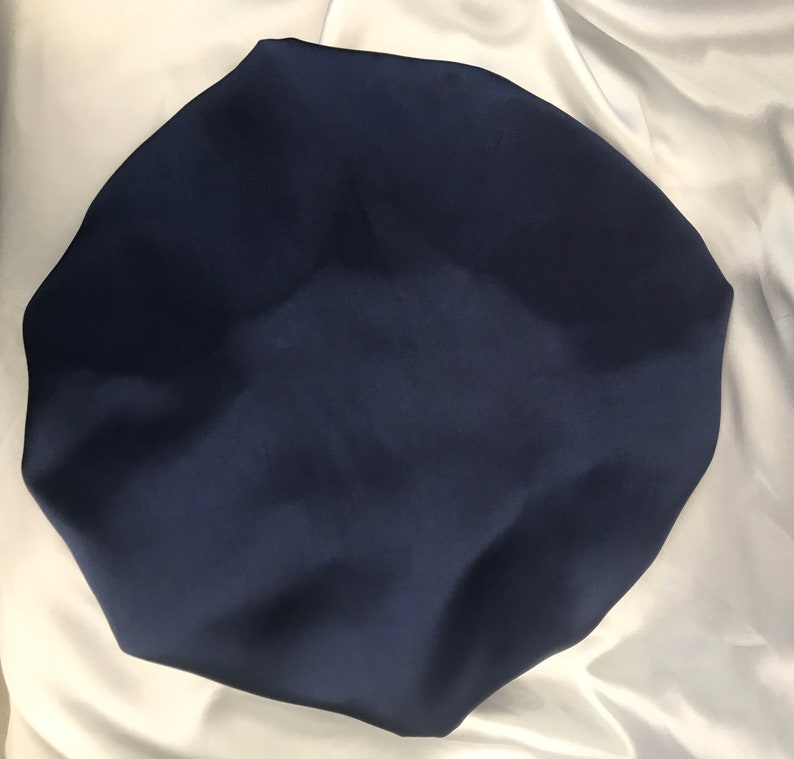 Navy Reversible Women Sleeping Bonnet Soft Satin Silk Sleep Hat Silk Satin bonnet Elasticated, Sleep Cap Bonnet, Protecting Hairstyle Cap image 3