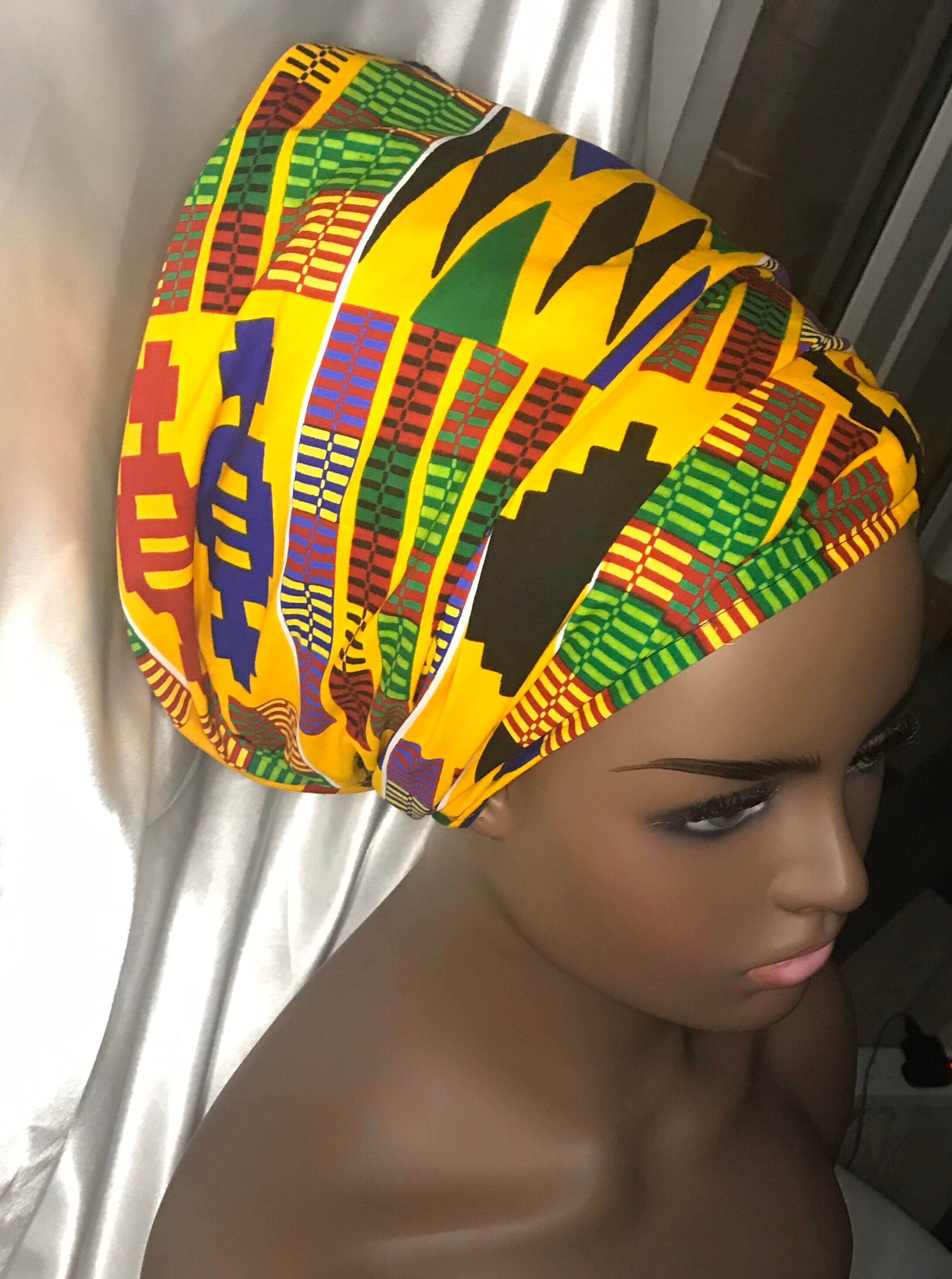 African Kente Head Wrap, African Print Scarf Ankara Turban, Wax Head ...