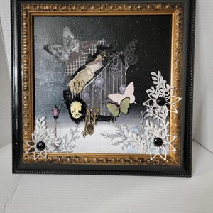 Schwarz, Weiß und Gold Original Kunstwerk, Mixed Media Kunst, Original Gothic Kunst, Original Kunstwerk mit Rahmen, Winter Kunst