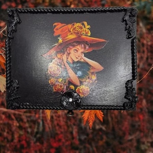Gothic Witch Wooden Box, Wooden Trinket Box, Upcycled Wooden box, Wooden Cigar box, Gothic Jewelry Box