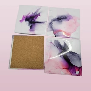Pink Alcohol Ink Coaster, Fluid Art coaster, Abstract Art Coaster, Housewarming gift, Pink and Black Fluid Art Coasters, Set of Coasters