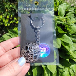 Triple Moon Keychain: Wiccan Bookbag Charm, Witchy Gift