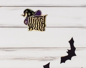 Witch Enamel Pin, Witch Hat Pin, Word Pin, Bookbag Pin, Witch broach