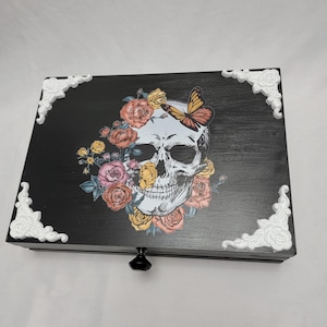Gothic Wooden Box, Skull Wooden Box, Wooden Trinket Box, Upcycled Wooden box, Wooden silverware box, Gothic Jewelry Box