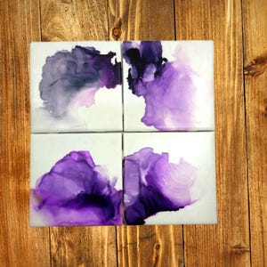 Purple Alcohol Ink Coaster, Fluid Art coaster, Abstract Art Coaster, Housewarming gift