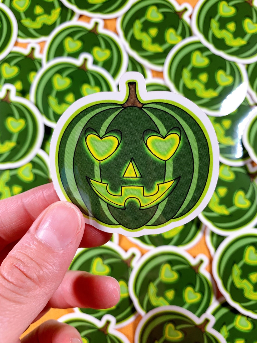 Green Heart Eyed Pumpkin Sticker - Etsy