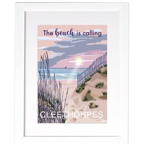 Cleethorpes sand dunes Digital Print Coastal Art Beach holiday poster illustration artwork