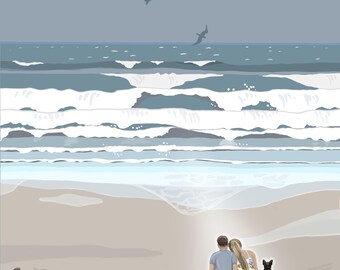 Handdrawn Vector Of Couple Sitting On Beach Romantic Scene Illustration 1332465 16524