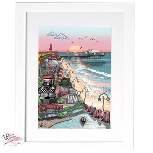 Póster decorativo de Cleethorpes/Grimsby con imágenes emblemáticas de Cleethorpes y el muelle.