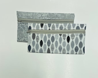 GRAY COLLECTION zipper pouches, pencil case, pencil pouch, zipper pouch, organizer, cosmetic bag, small gift idea, gray and white pouch