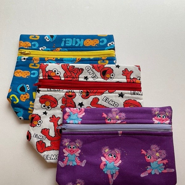 COOKIE Monster pouch, ABBY Cadabby, ELMO pouch, zipper pouch, cotton pouch, gift idea, organize toys, travel bag, cosmetic pouch, baby gift