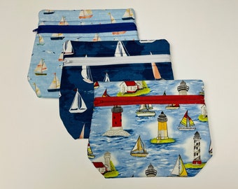 SAILBOAT pouch, sailing pouch, roomy zipper pouch, organize toys, travel organizer, kids zipper pouch, cosmetic bag, boats, sailing, seagull