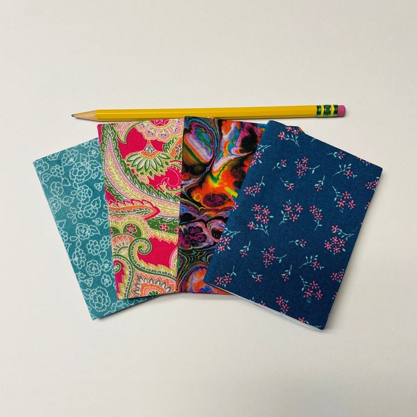 TINY fabric covered journal, paisley, flowered, marbled, lined notebook, tiny gift idea, small notebook, tiny notebook, pocket notebook