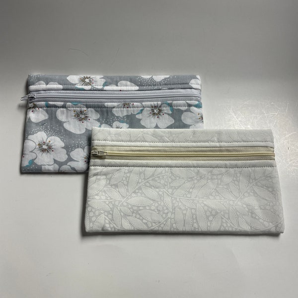GRAY COLLECTION zipper pouches, pencil case, pencil pouch, zipper pouch, organizer, cosmetic bag, small gift idea, gray pouch, white pouch