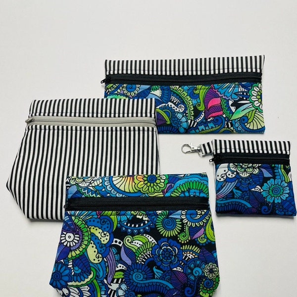 Pencil case, paisley and stripes, back-to-school, desk organizer, extra pocket, pencil pouch, gift idea, school bag, striped pencil case