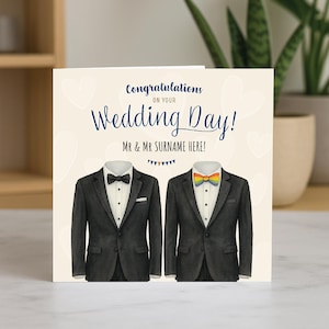Personalised Mr and Mr Wedding Card, Gay Couple Wedding Card with Surname or Names, Personalised Two Grooms Same Sex Marriage Wedding Card