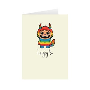 Rude &#39;La-Gay-Bo&#39; Birthday Card: Gay Labubu Inspired Funny Trend Greeting Card
