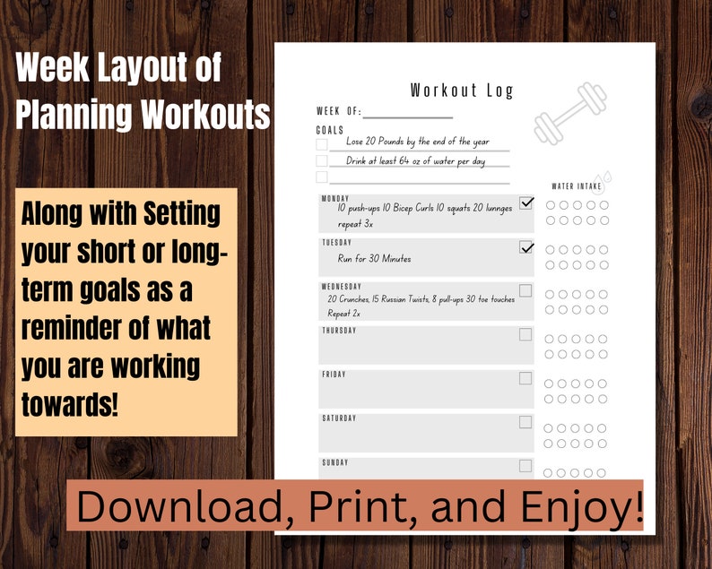 Printable Workout Log Template Printable Workout for Women Water ...
