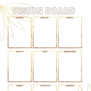 Printable Vision Board Template Gold Etsy