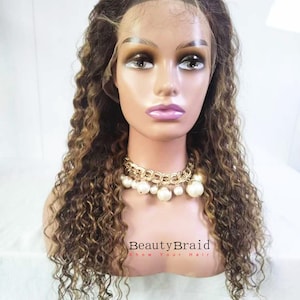 highlight brown women wigs lace frontal balayage brown human hair wigs  deep curly lace wigs for women preplucked hair natural hair line