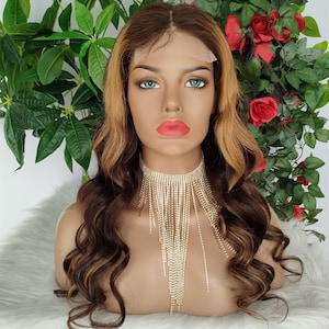 highlight brown women wigs lace frontal balayage brown human hair wigs  body wave lace wigs for women preplucked hair natural hair line