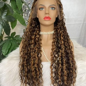 highlight brown women wigs lace frontal balayage brown human hair wigs  deep curly lace wigs for women preplucked hair natural hair line
