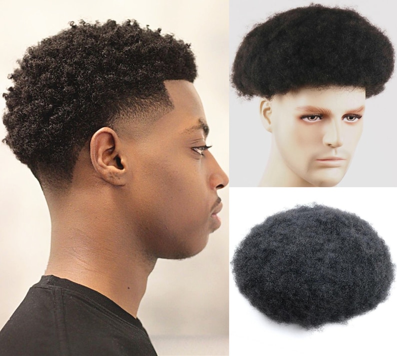 Afro Kinky Curly Bob Human Hair Topper Men's Toupee Black Hair Men's PU