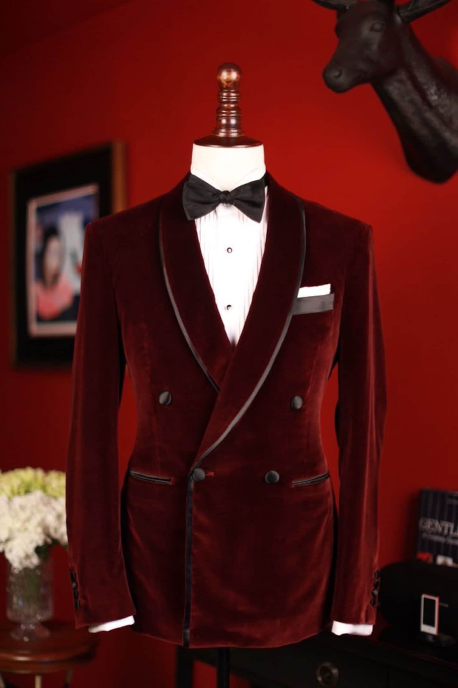 Men Tuxedo Jacket Burgundy Velvet Jackets Host Wear Evening Etsy