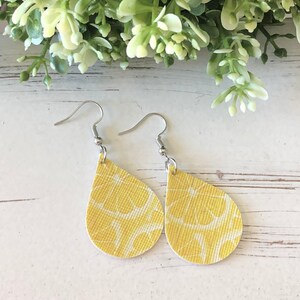 Lemon Fruit Pattern Teardrop Faux Leather Lightweight Handmade Earrings