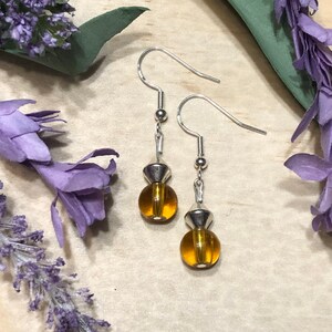 Bead earrings, burnt Siena, mustard yellow, round beads, honey colored earrings, sphere beads, small earrings, Mother’s Day gift, birthday