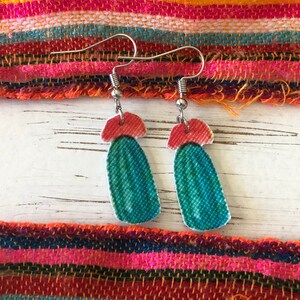 Cactus succulent faux leather handmade earrings