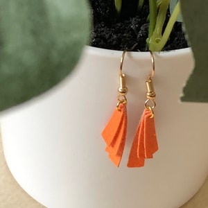 Orange Faux Leather Bar Layered Handmade Earrings, rectangle earrings