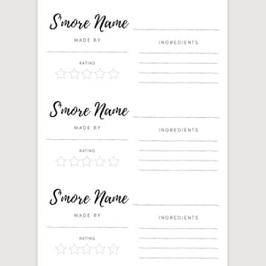 S&#39;more Recipe Card, Wedding decor, campfire, camping party, birthday, reunion, graduation party, rustic decor, printable