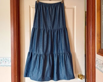 Navy Denim Tiered Skirt