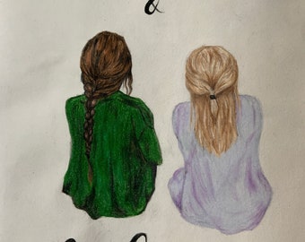 Custom Colored Pencil Best Friends Drawing