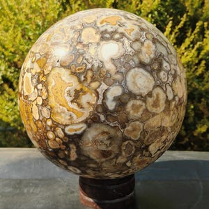 Esfera de piedra jaspe oceánico natural de 185 mm / Bola de cristal única para curación y decoración / Piedra preciosa coleccionable rara