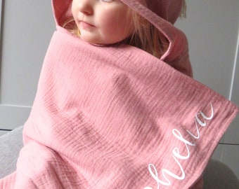Personalised Muslin Hooded Towel – Organic Cotton Baby Bath Wrap