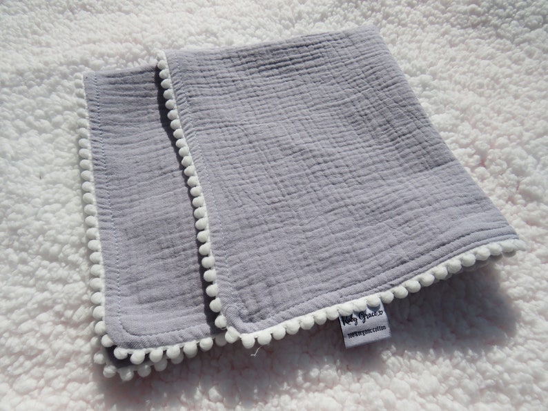 Personalised Comforter Blanket , Muslin, Pom Pom for Baby and Newborn image 6