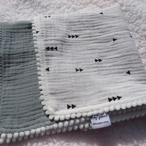 Personalised Comforter Blanket , Muslin, Pom Pom for Baby and Newborn image 4