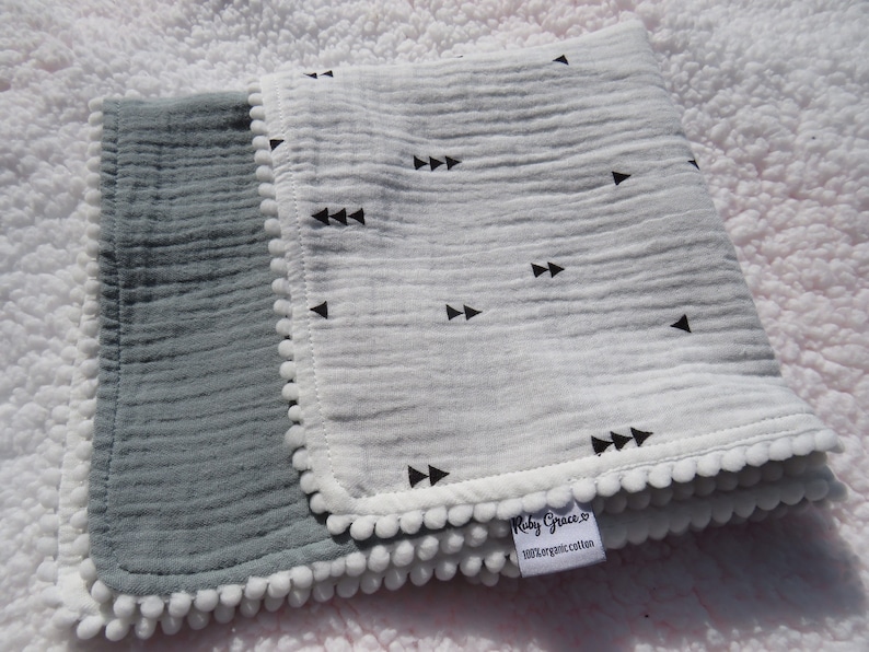 Personalised Comforter Blanket , Muslin, Pom Pom for Baby and Newborn image 4