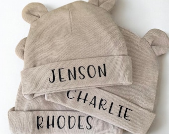 Personalised Newborn Bear Hat – Custom Baby Name Beanie