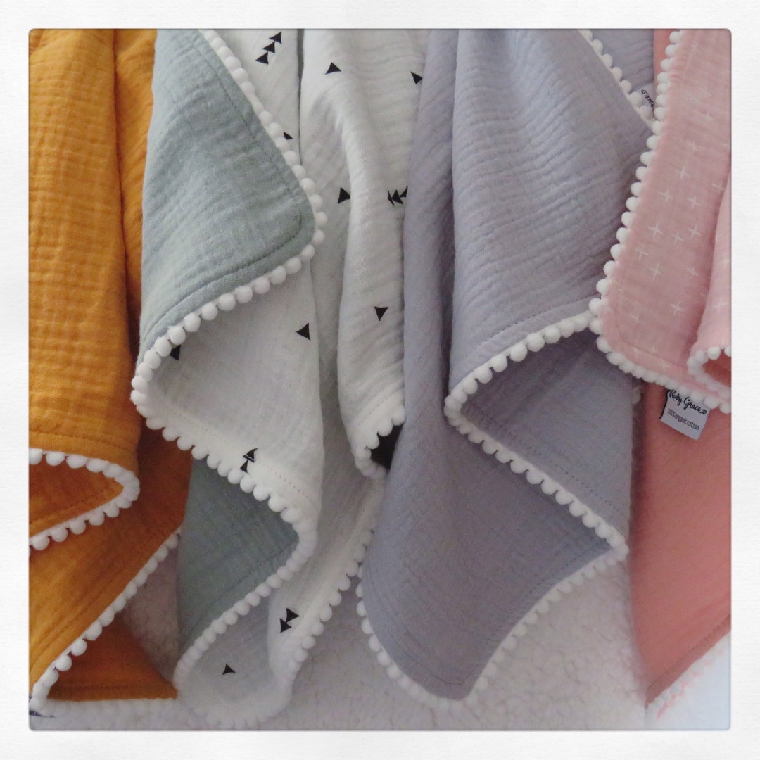 Personalised Comforter Blanket , Muslin, Pom Pom for Baby and Newborn