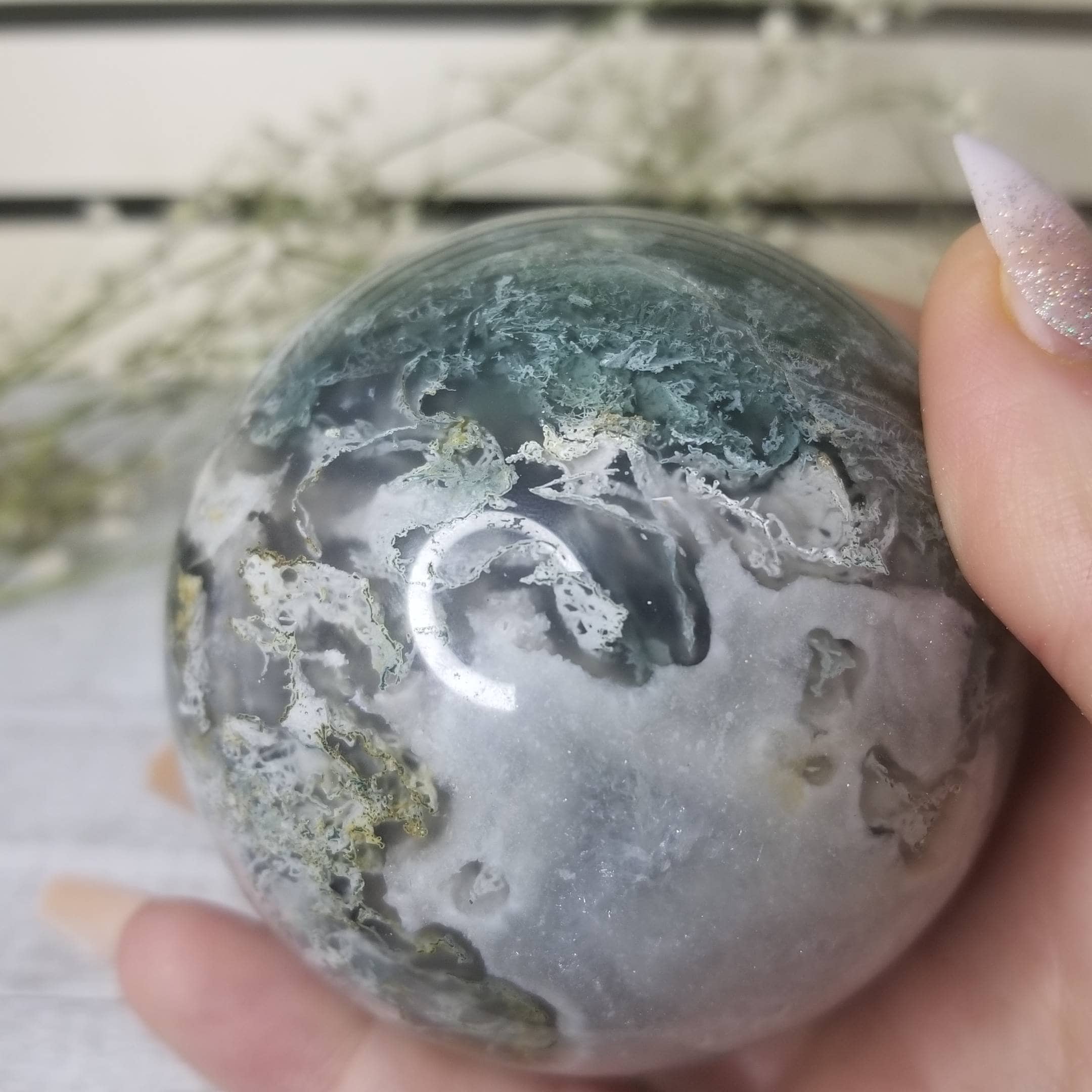 Large moss agate sphere high grade moss agate green witch | Etsy