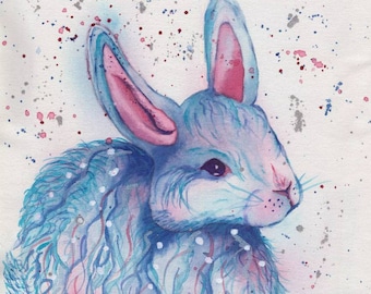Blue Bunny Watercolor Print Card | Easter, Baby Shower Greeting Note Cards