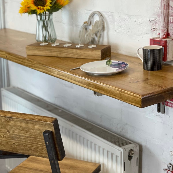 Breakfast Bar Industrial Table Folding Brackets Dining Man Cave Bar 30cm Deep |  45mm thick Solid Wood