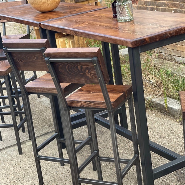 Bar Table Industrial LOFT Style High Breakfast Rustic Poseur Table High Table and Chairs Raw Steel