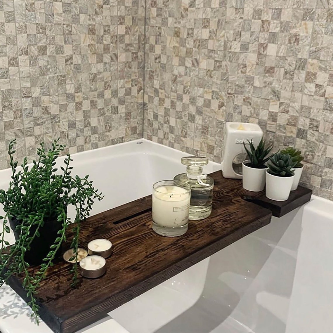 Luxury Bath Tray Wooden Caddy Board Dark Oak HANDMADE in UK Etsy