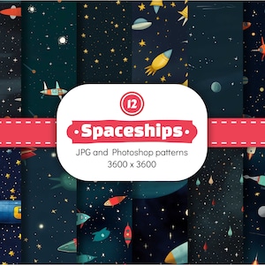 Spaceships and stars - digital pattern, digital paper, repeating pattern, photoshop pattern
